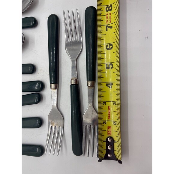 Mid Century  Handled 4 Knives 3 Forks 3 Spoons Mixed Flatware Lot - Picture 4 of 4